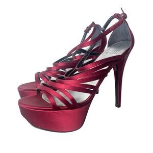 Stuart Weitzman Platform Red Heel Criss Cross Ankle Strap SIZE 8